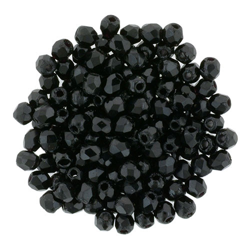 2mm Firepolish Round JET Czech Glass Beads