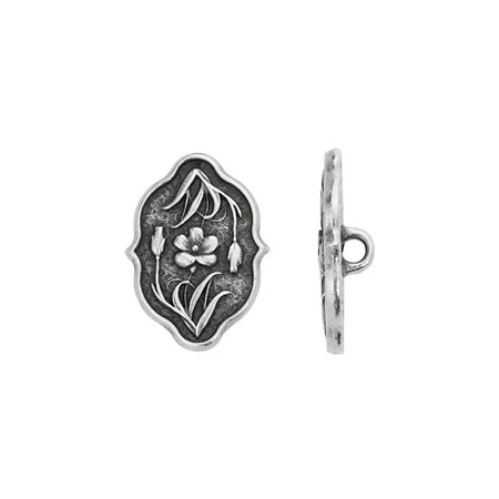 TierraCast BUTTON-Flower With Stem-Decorative Elongated Shape-Antique Silver Plated