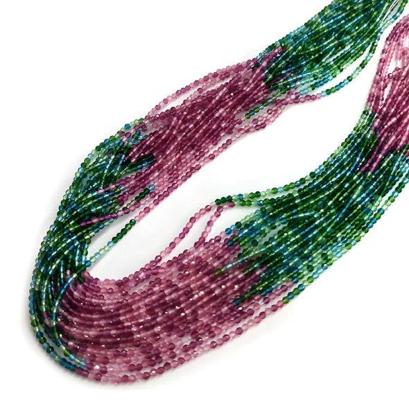 2mm Micro-Faceted & Coated Gemstone Beads Strand MULTI COLOR MIX CRYSTAL QUARTZ