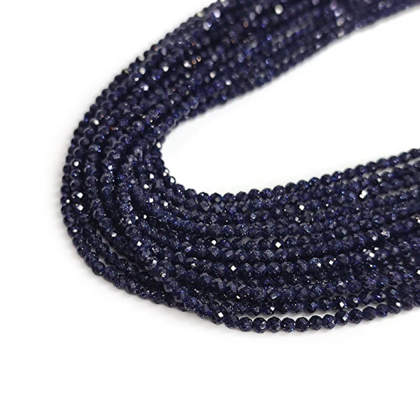 BLUE GOLDSTONE 2mm High Grade Faceted Gemstone Beads