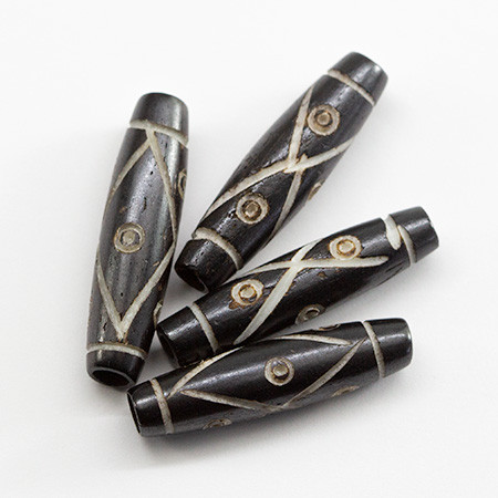 Carved Pipe Bone Beads 24x6mm BROWN