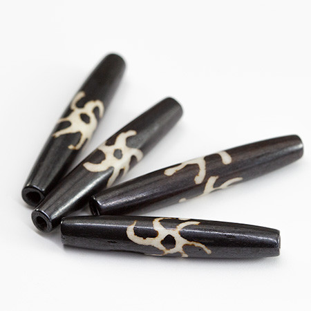 Printed Hairpipe Bone Beads 25mm BLACK
