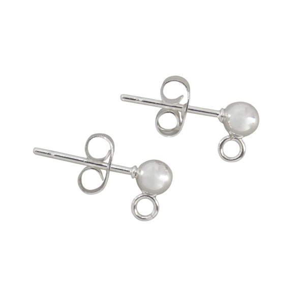 BALL POST Earrings w/Loop 4mm Silver Plated