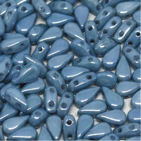 2-Hole DropDuo Czech Glass Beads 3x6mm CHALK WHITE BABY BLUE LUSTER