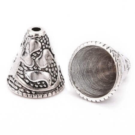 TIBETAN STYLE CONE BEAD CAP 13x12mm Antique Silver Plated