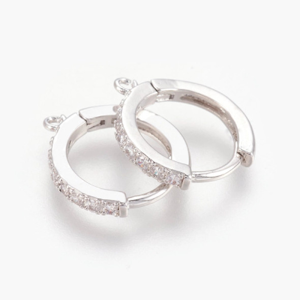 Platinum Plated Cubic Zirconia Huggie Hoops Earrings 16mm