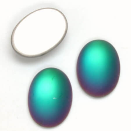 Czech Glass Foiled Cabochon - Coated Oval 18x13mm MATTE HELIO GREEN