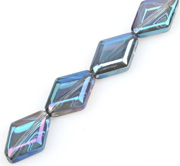 Diamond Shape 15x11mm Glass Beads TRANSPARENT IRIS BLUE