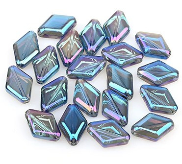 Diamond Shape 15x11mm Glass Beads TRANSPARENT IRIS BLUE