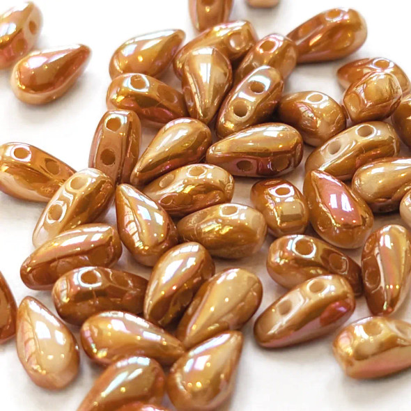 2-Hole DropDuo Czech Glass Beads 3x6mm CHALK WHITE FULL APRICOT MEDIUM