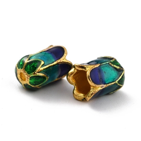 5-PETAL SEA GREEN FLOWER BEAD CAP 11x8mm Enamel Plated