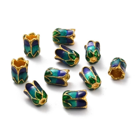 Enamel Plated 5-PETAL SEA GREEN FLOWER BEAD CAP 11x8mm
