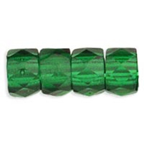 Faceted Large Hole Crow Beads GREEN EMERALD 6x4mm Czech Glass