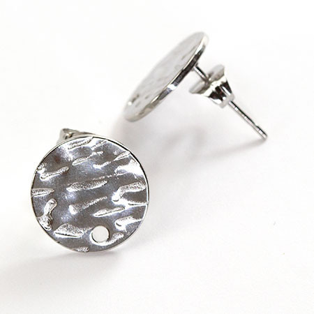 TEXTURED ROUND EARRING POSTS 13mm Stainless Steel (1 Pair)