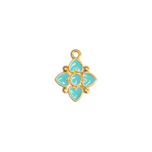 Pendant-FLORAL HEART BERMUDA ENAMEL-24K Gold Plated