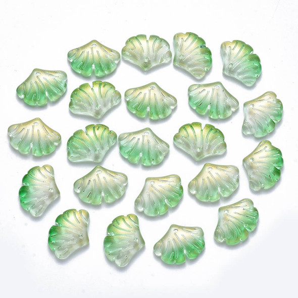 GREEN w/ Glitter Ginkgo Leaf Glass Pendants 20mm