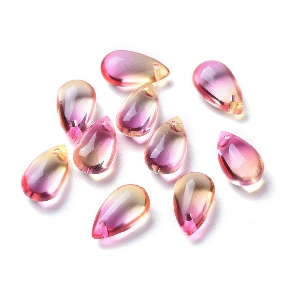 Glass Drop Pendant 13.5x8mm TRANSPARENT PINK