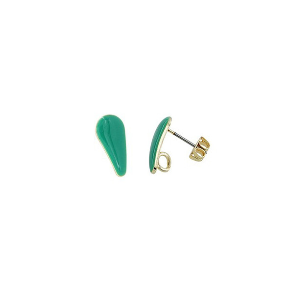 EARRING POSTS Teardrop w/Sea Green Enamel and Back Loop 8x17mm Gold Plated