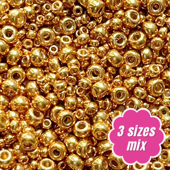 Miyuki ROUND Seed Beads SIZE MIX DURACOAT GALVANIZED YELLOW GOLD (2.5" tube)