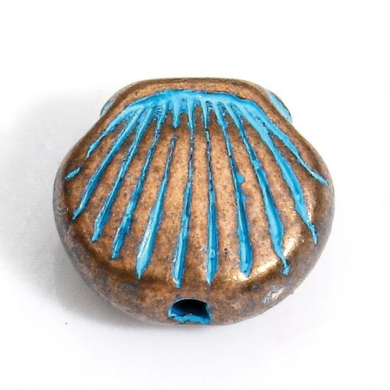 SHELL BEAD 9x8mm Antique Copper Blue Patina