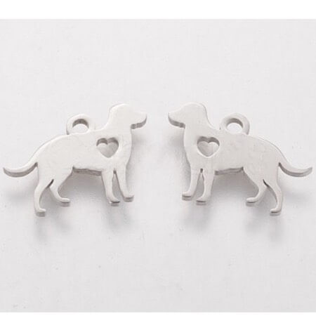 Charm-PUPPY w/HEART-11x15.5mm Stainless Steel