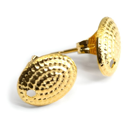 TEXTURED OVAL EARRING POSTS 10X8mm Gold Plated hammered studs