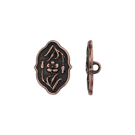 TierraCast BUTTON-Flower With Stem-Decorative Elongated Shape-Antique Copper Plated