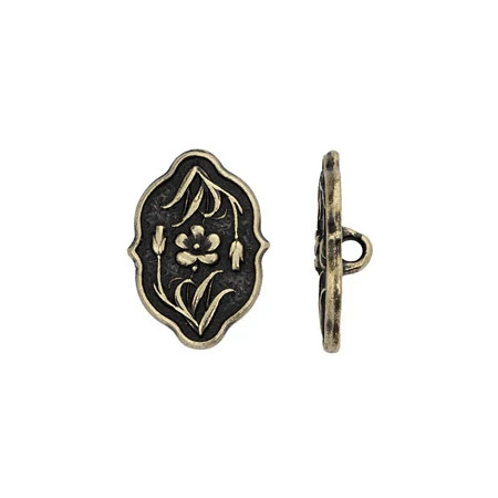 TierraCast BUTTON-Flower With Stem-Decorative Elongated Shape-Antique Brass Plated