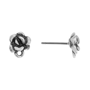 TierraCast EARRING POSTS w/Ring-Succulent-Antiqued Silver Plated