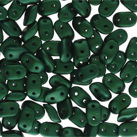 GOLD SHINE DARK GREEN 2-Hole WAVE Czech Glass Beads 3x7mm