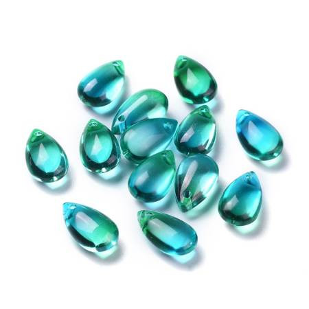 TRANSPARENT DK. TURQUOISE Glass Drop Pendant 13.5x8mm